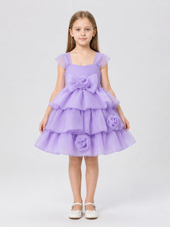 Purple Dress with Full Skirt, Bow, and Roses