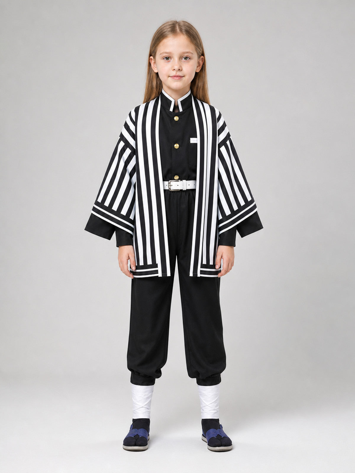Anime-Style Cosplay Costume, Black and White Set on-model view