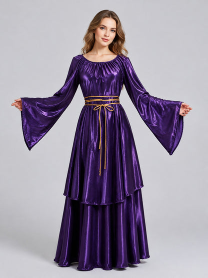 Long Purple Dress with Gold-Tone Cord on-model view