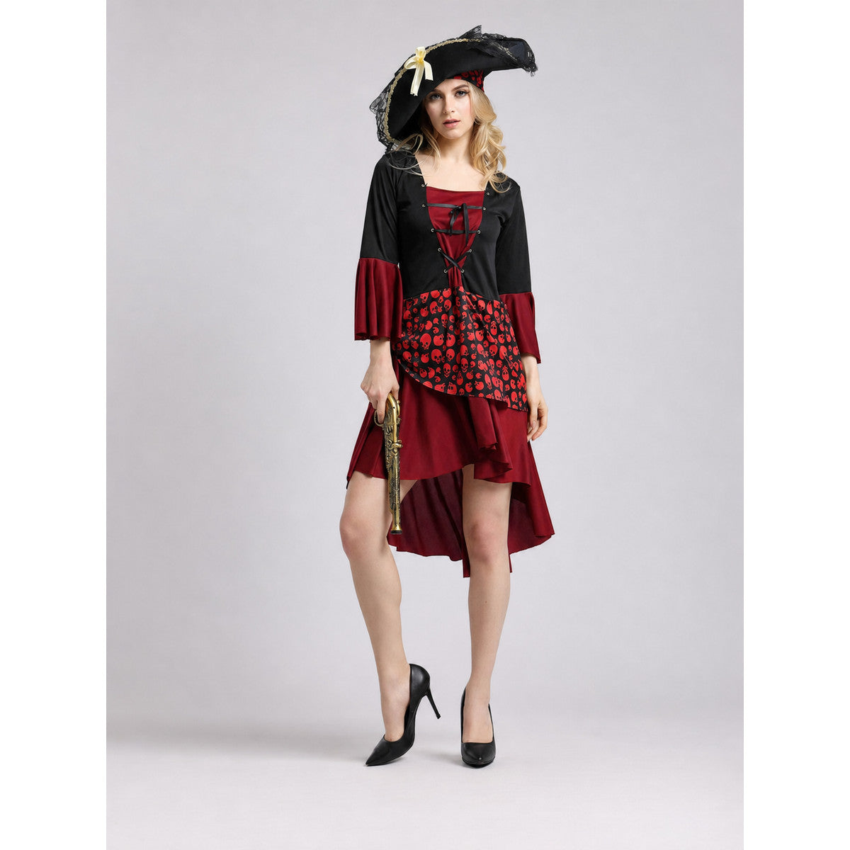 Halloween Pirate Costume with Hat and Dress on-model view