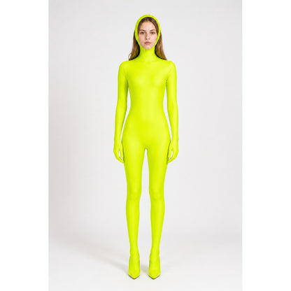 Hooded Zentai bodysuit, yellow-green