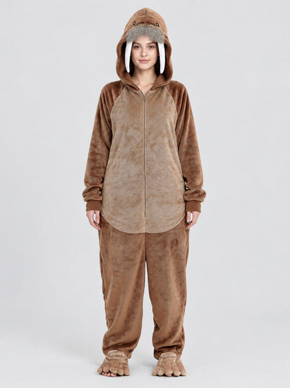 Hooded Walrus Face Pajama Jumpsuit