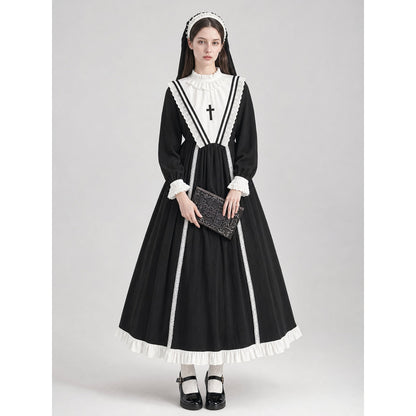 Nun Costume with Veil and Dress on-model view