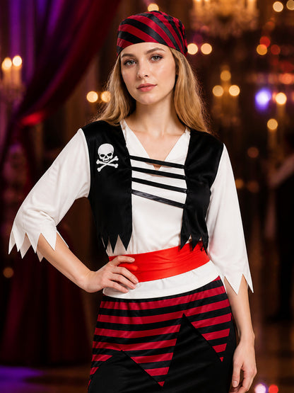 Women's Pirate Costume with Vest and Skirt for Halloween on-model view