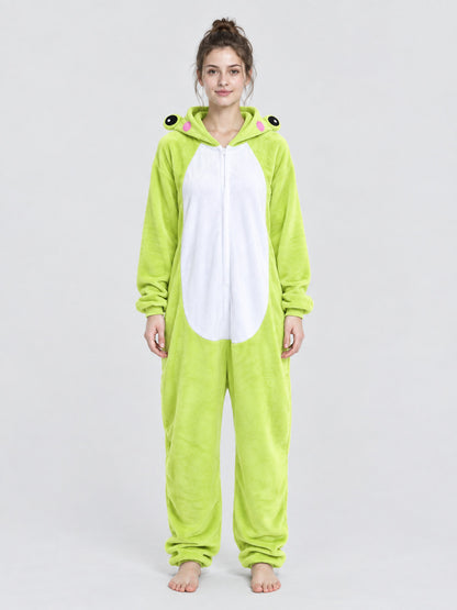 Hooded One-Piece Pajama with Cartoon Design