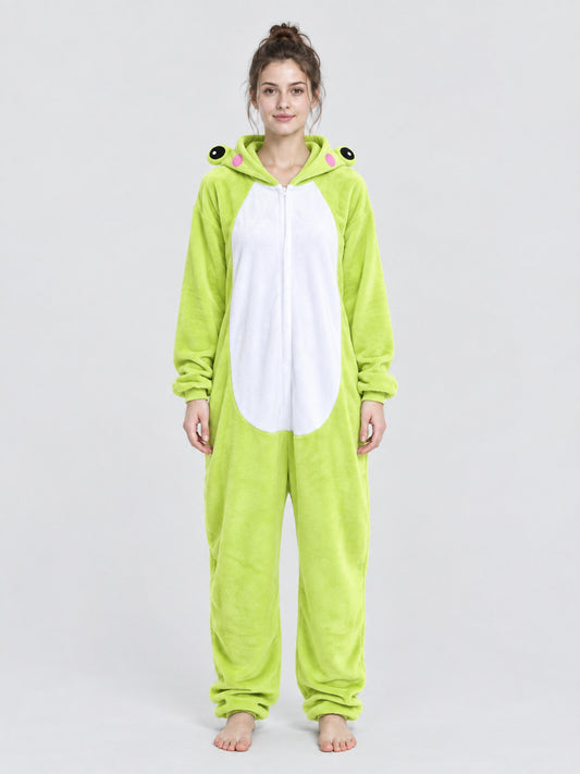 Hooded One-Piece Pajama with Cartoon Design