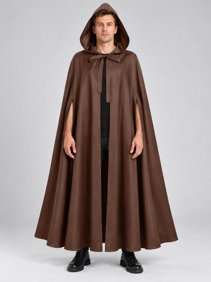 Long Sleeveless Hooded Cloak Cape Brown