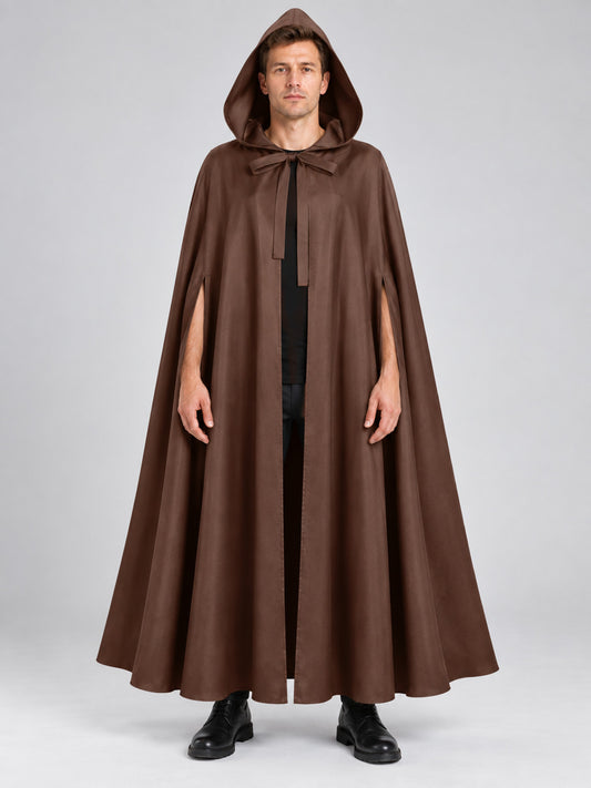 Long Sleeveless Hooded Cloak Cape Brown