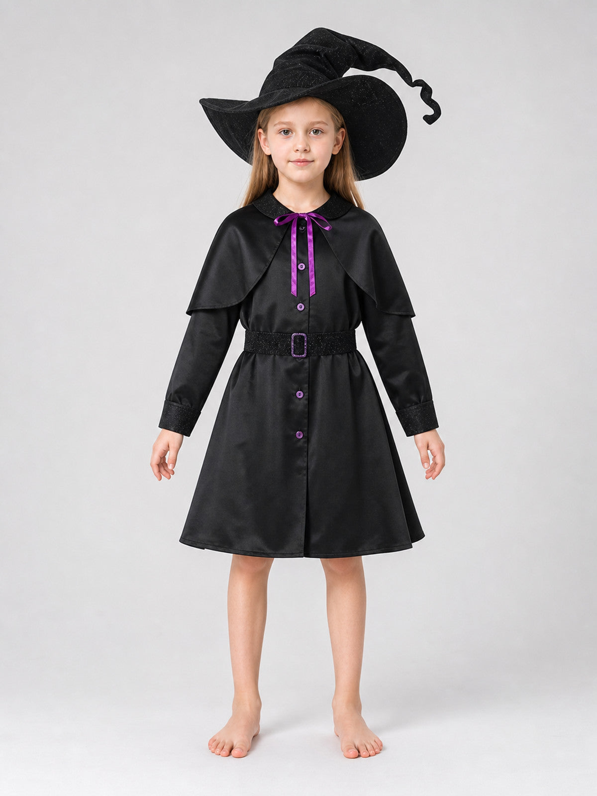 Costume with Dress, Hat, and Purple Trim front view