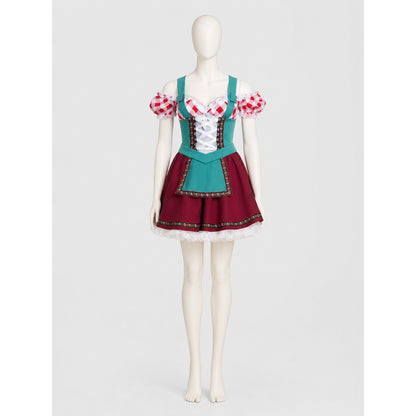 Ethnic maid costume with ruffles for Halloween S-XL on-model view