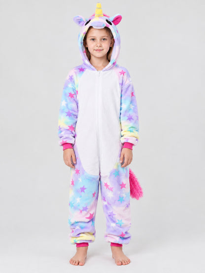 Kids' Hooded One-Piece Pajama with Horn and Ears