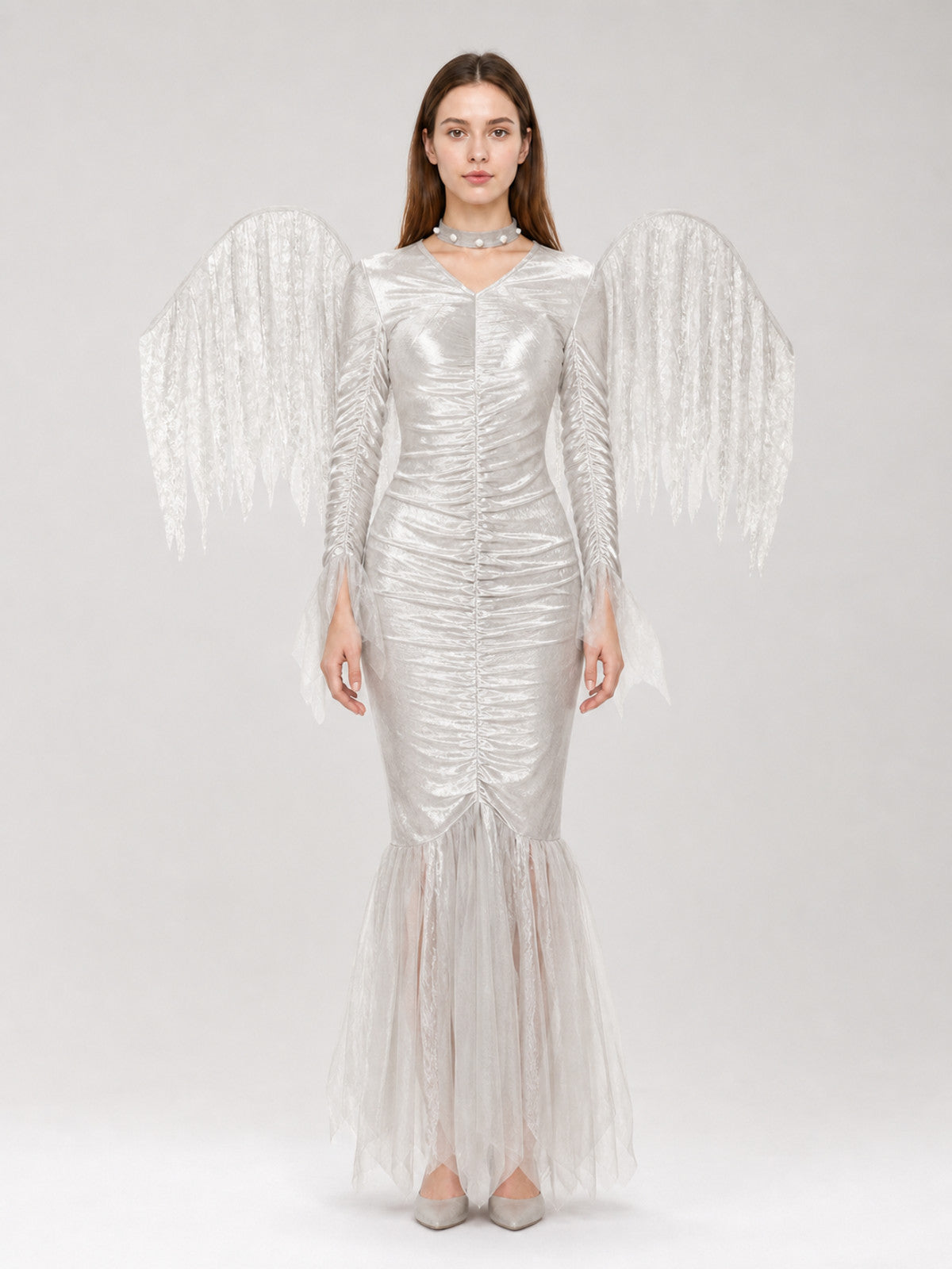 Angel Stage Costume with Wings and Dress on-model view