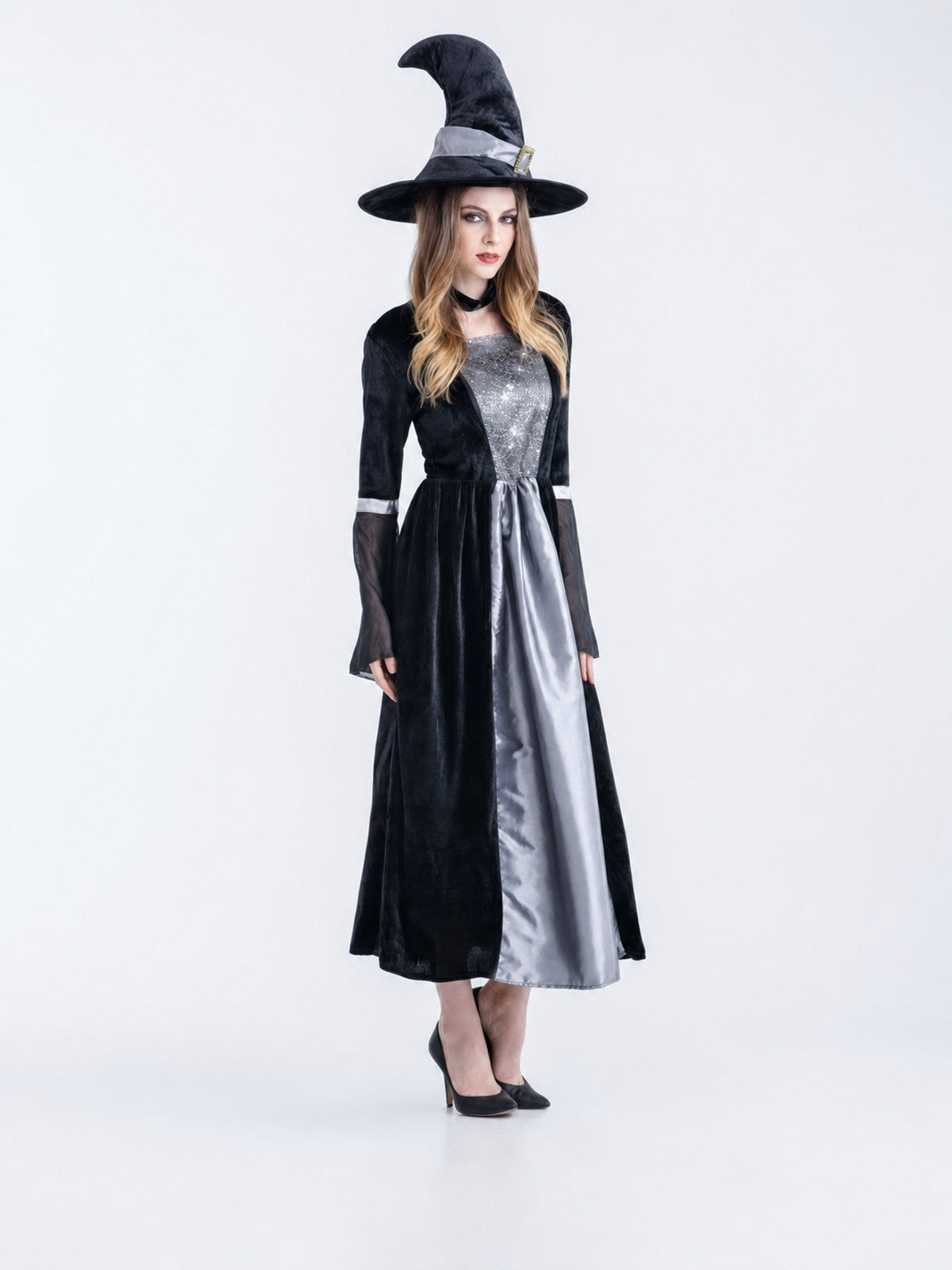 Witch Costume with Dress and Hat on-model view