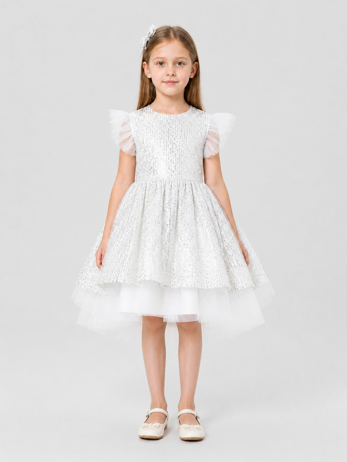 Dressy Sequin Dress with a Full Layered Skirt on-model view