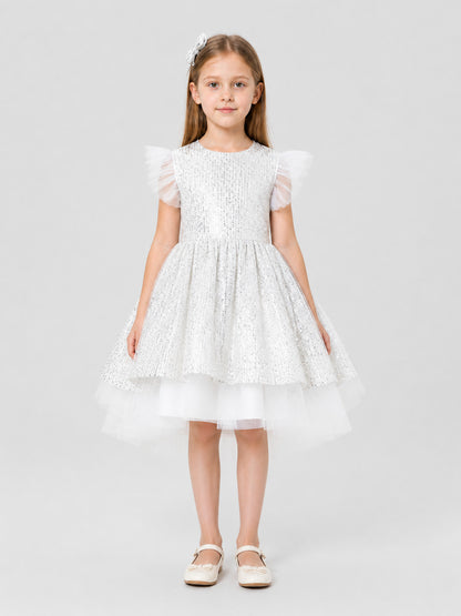 Dressy Sequin Dress with a Full Layered Skirt on-model view