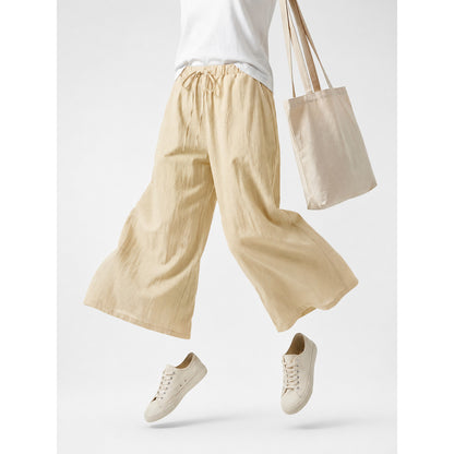 Light Khaki Full-Length Wide-Leg Pants