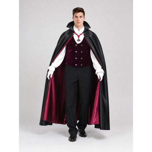 Vampire costume with cape, vest, and pants