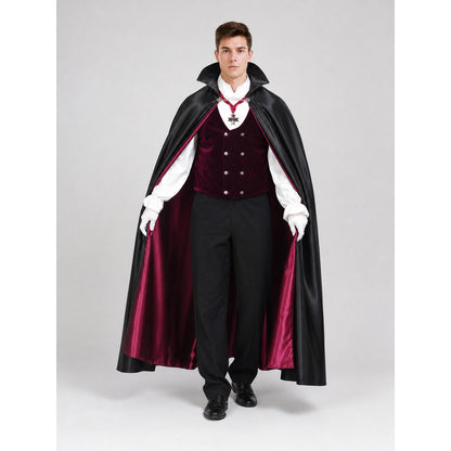Vampire Costume with Cape, Vest, and Trousers on-model view