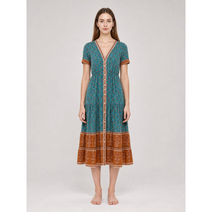 Printed Midi Dress with Short Sleeves on-model view