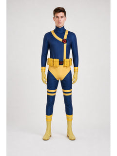 Cyclops X-Men ’97 Cosplay Jumpsuit Costume, Blue & Yellow, 6 Pieces with Gloves & Belt