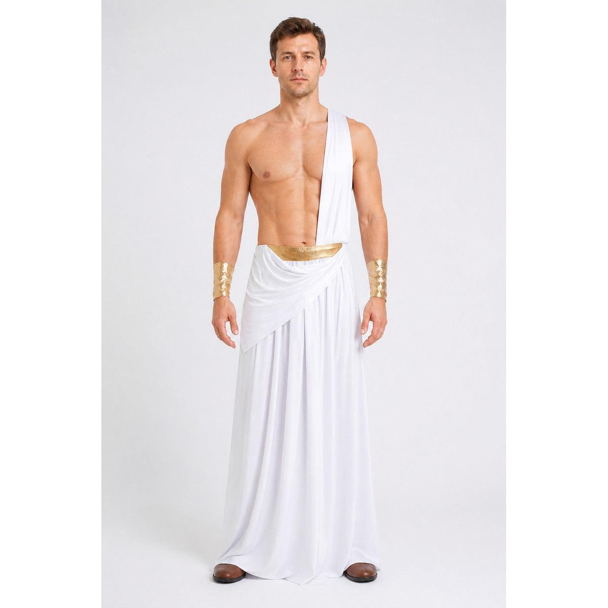 White Ancient Greek Toga with Gold Belt main product view