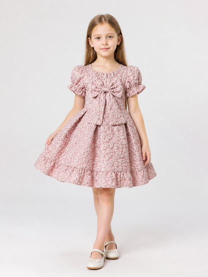 Pink Full Dress with Bow and Puff Sleeves main product view