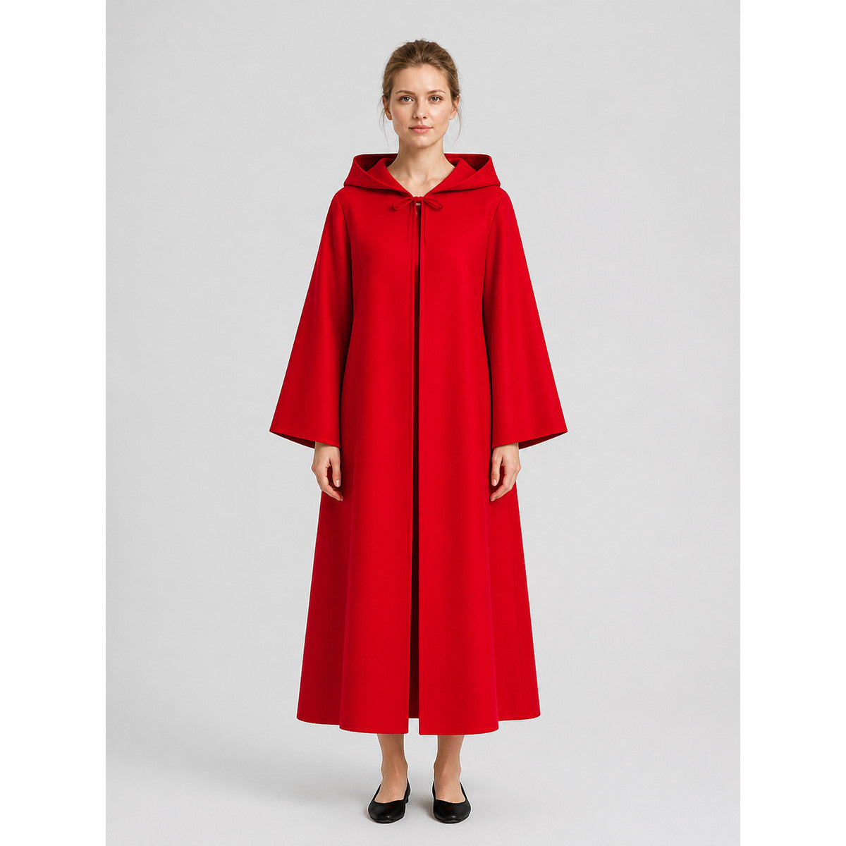 Red Hooded Cloak with Zipper for Halloween Cosplay on-model view