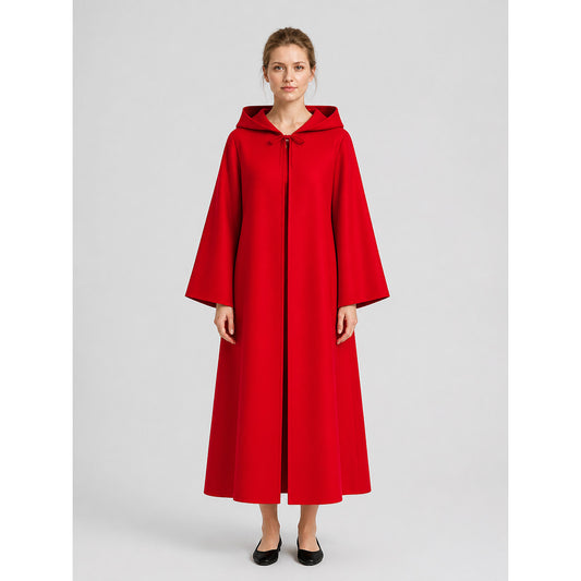 Red Hooded Cloak with Zipper for Halloween Cosplay on-model view