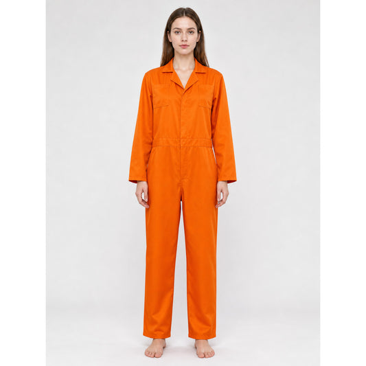 Orange Long-Sleeve Utility Jumpsuit