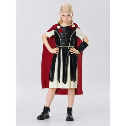 Retro-Style Dress with Red Cape