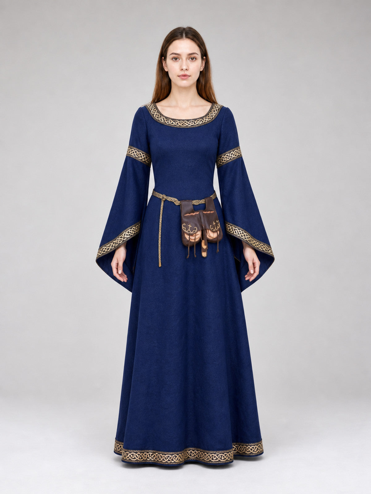 Long Medieval Dress with Belt and Pendant front view