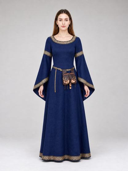 Long Medieval Dress with Belt and Pendant front view