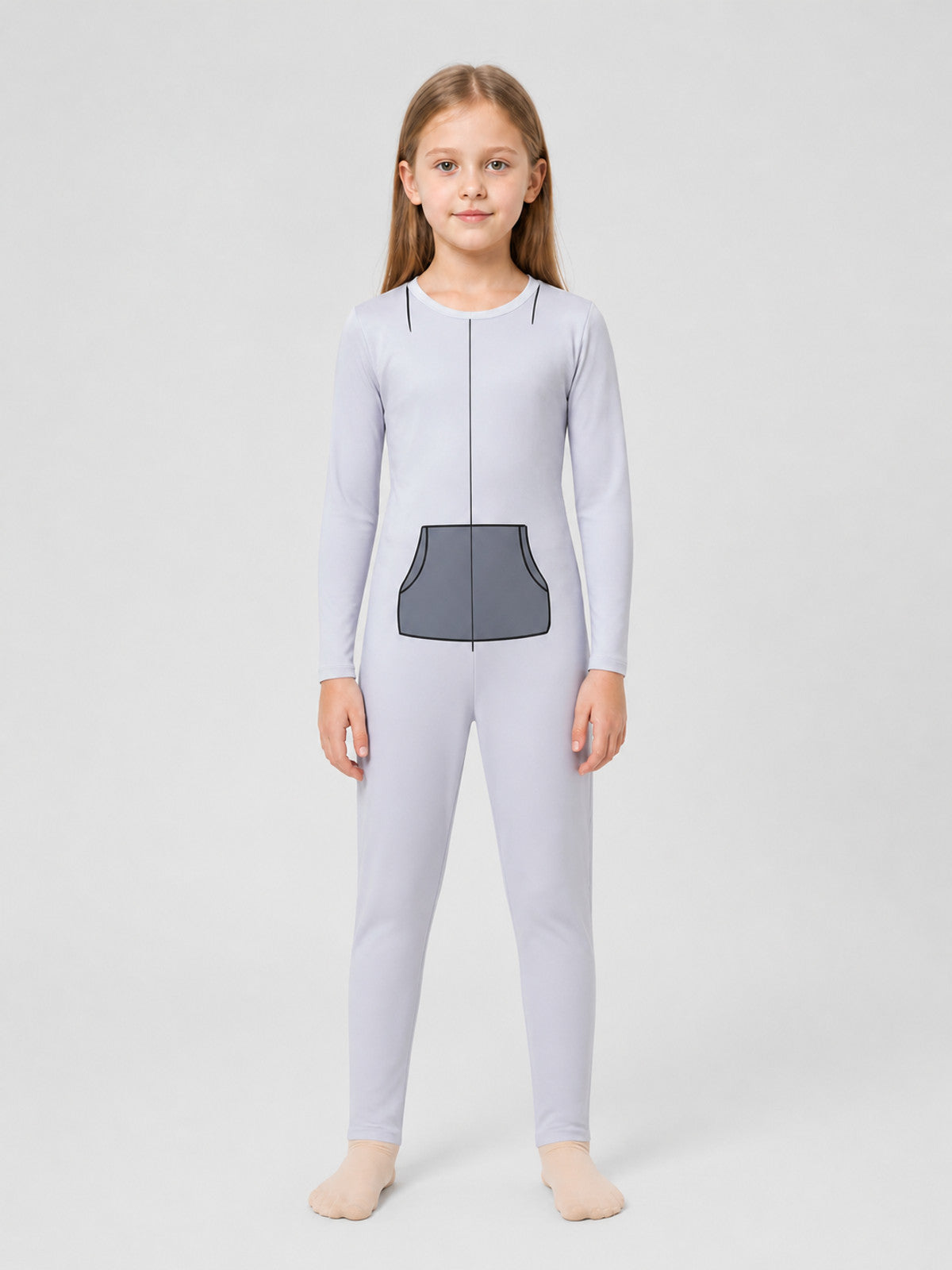 Children’s Animal Costume for Cosplay, Gray Jumpsuit on-model view