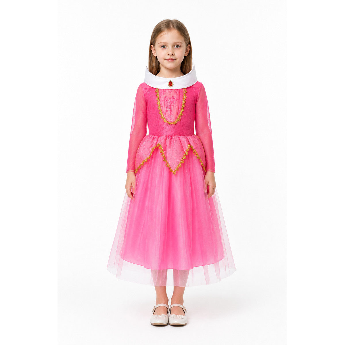 Full White, Pink, and Gold Princess Dress main product view