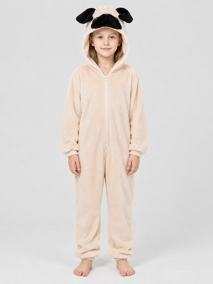 Hooded Pajama Jumpsuit with Dog Face
