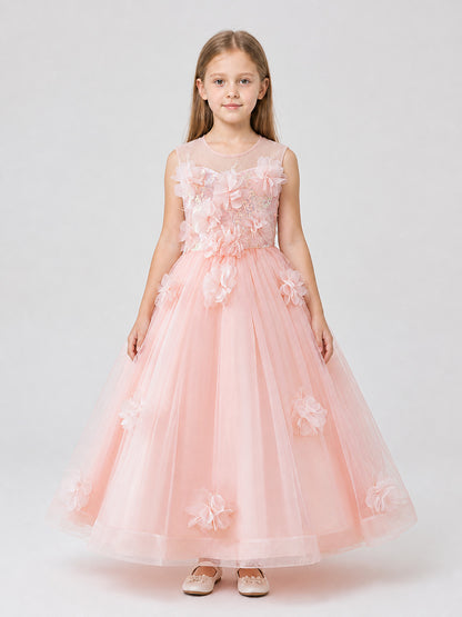 Girls’ Princess Dress with Sequins and Floral Décor on-model view