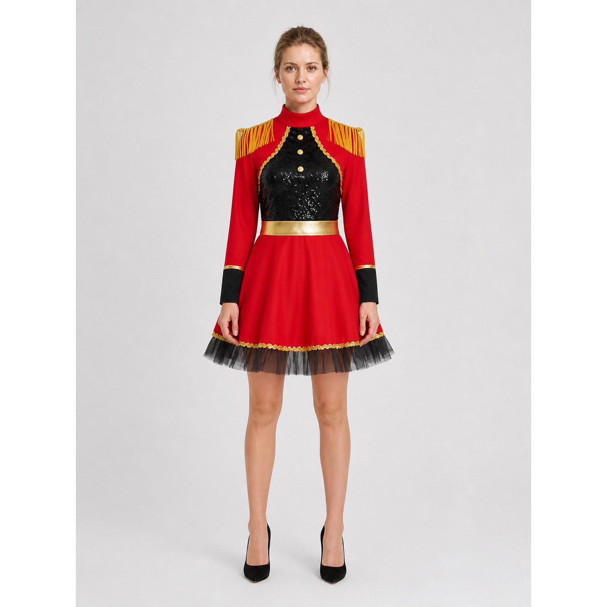 Red-and-Black Circus Ringmaster Costume with Epaulettes