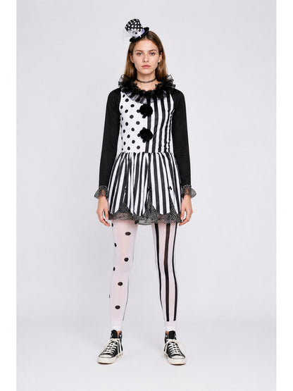 Polka Dot and Striped Clown Costume with Pom-Poms main product view