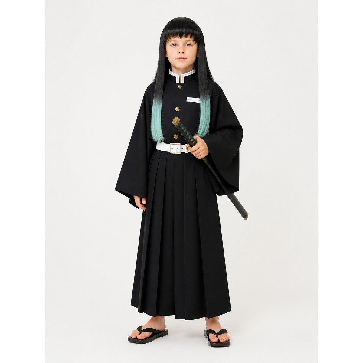 Black Halloween and cosplay costume with wig main product view