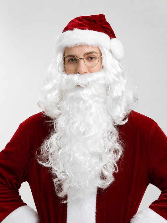 White Carnival Wig with Santa Claus Beard main product view