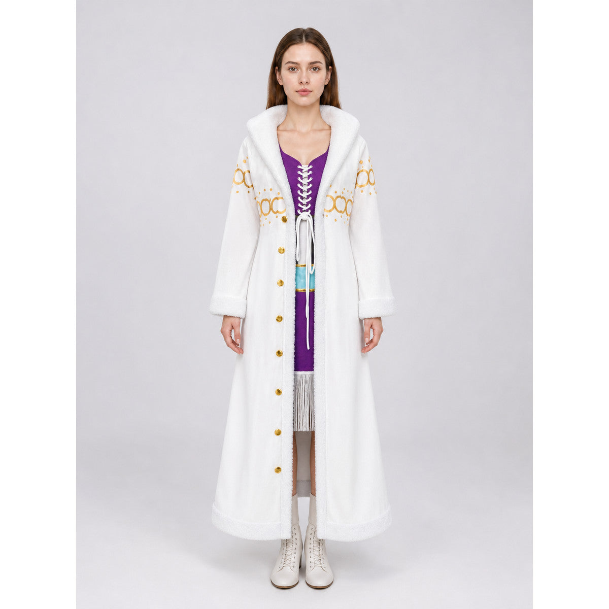White Long Coat with Wide Collar