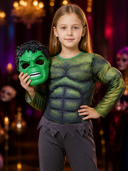 Green Giant Costume Jumpsuit with Mask for Halloween on-model view