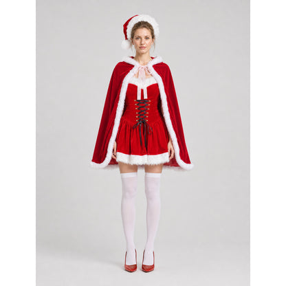 Christmas Character Costume: Red Cape and Dress on-model view