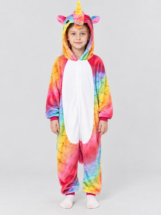 Kids' One-Piece Rainbow Unicorn Pajama Jumpsuit