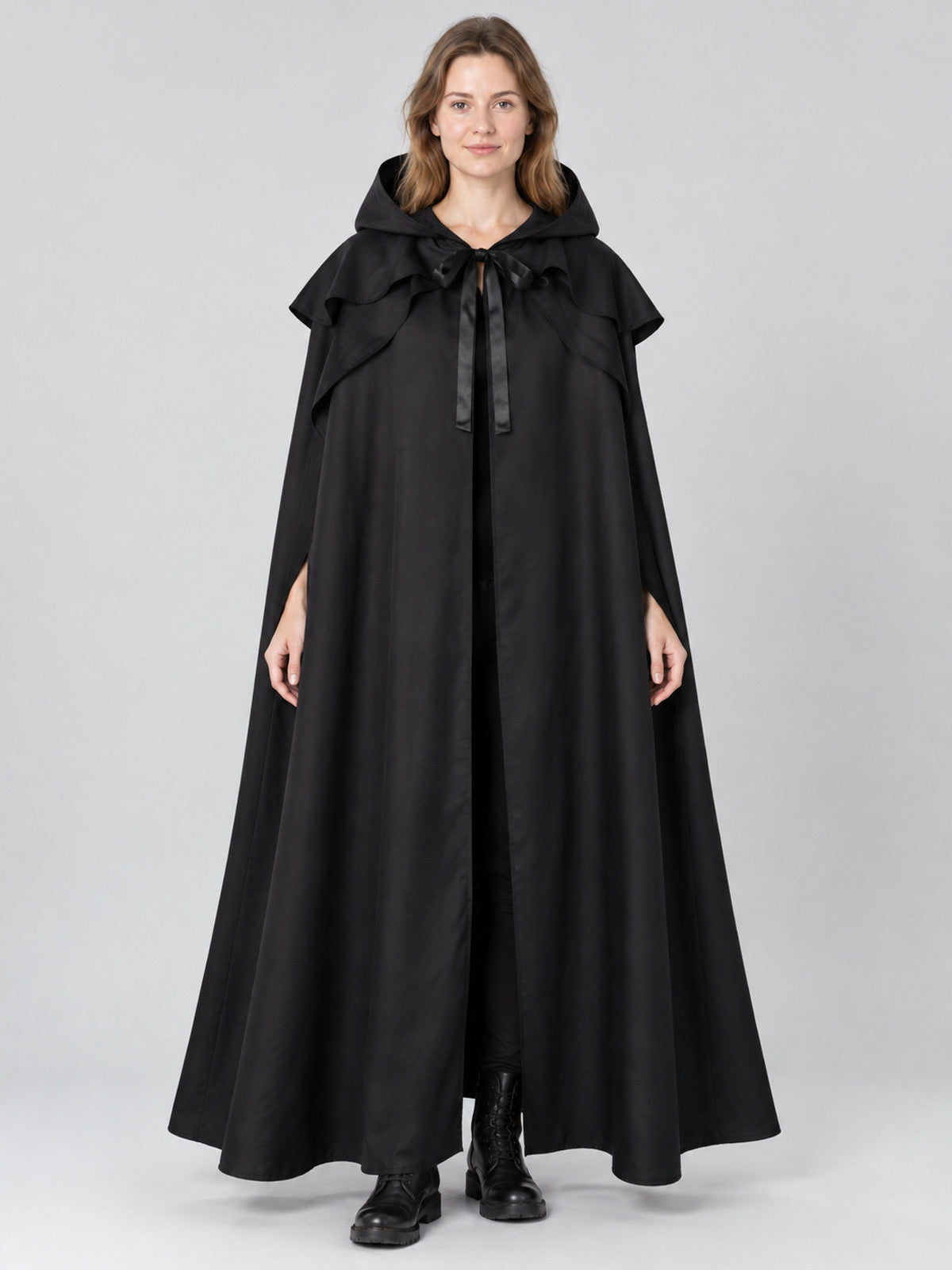 Long Black Hooded Carnival Cape-Cloak