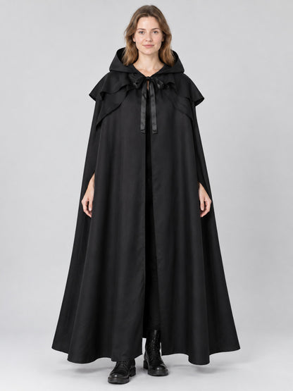 Long Black Hooded Carnival Cape-Cloak