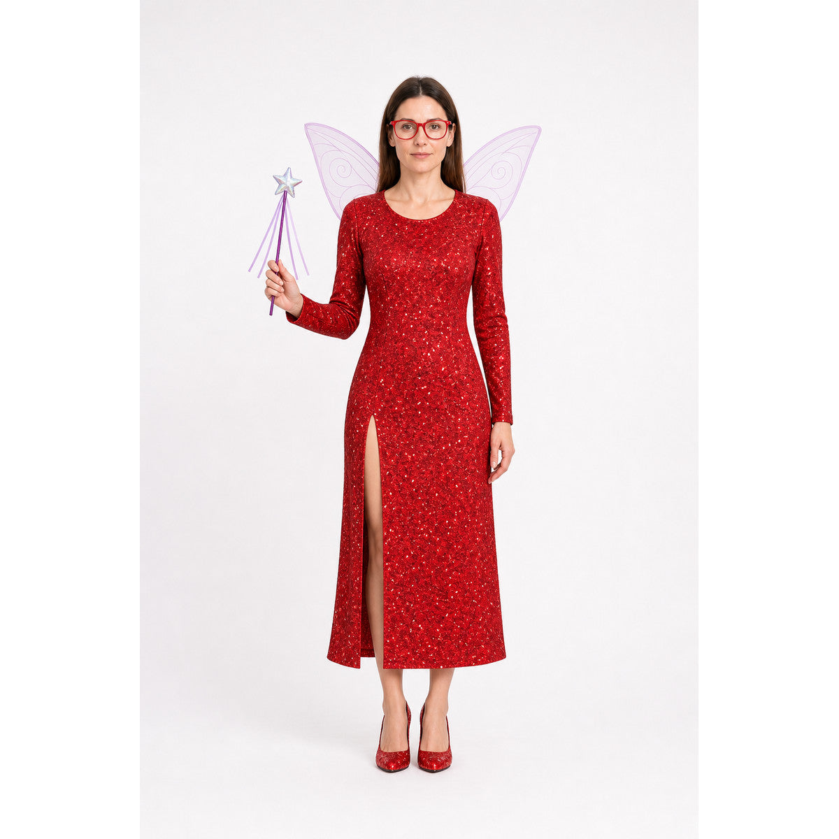 Red Long Cosplay Dress with High Slit main product view