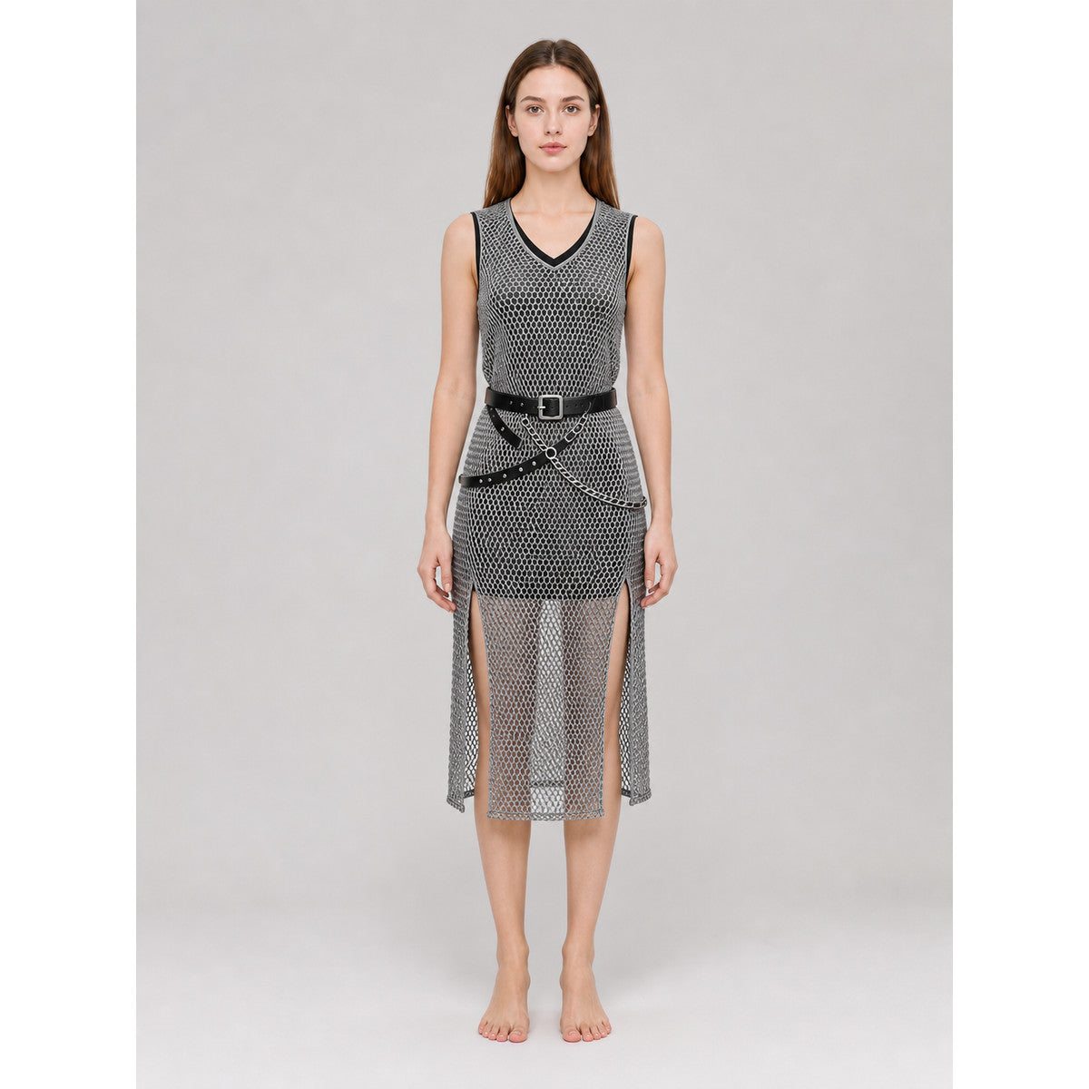 Sleeveless Renaissance-Style Dress with Slits