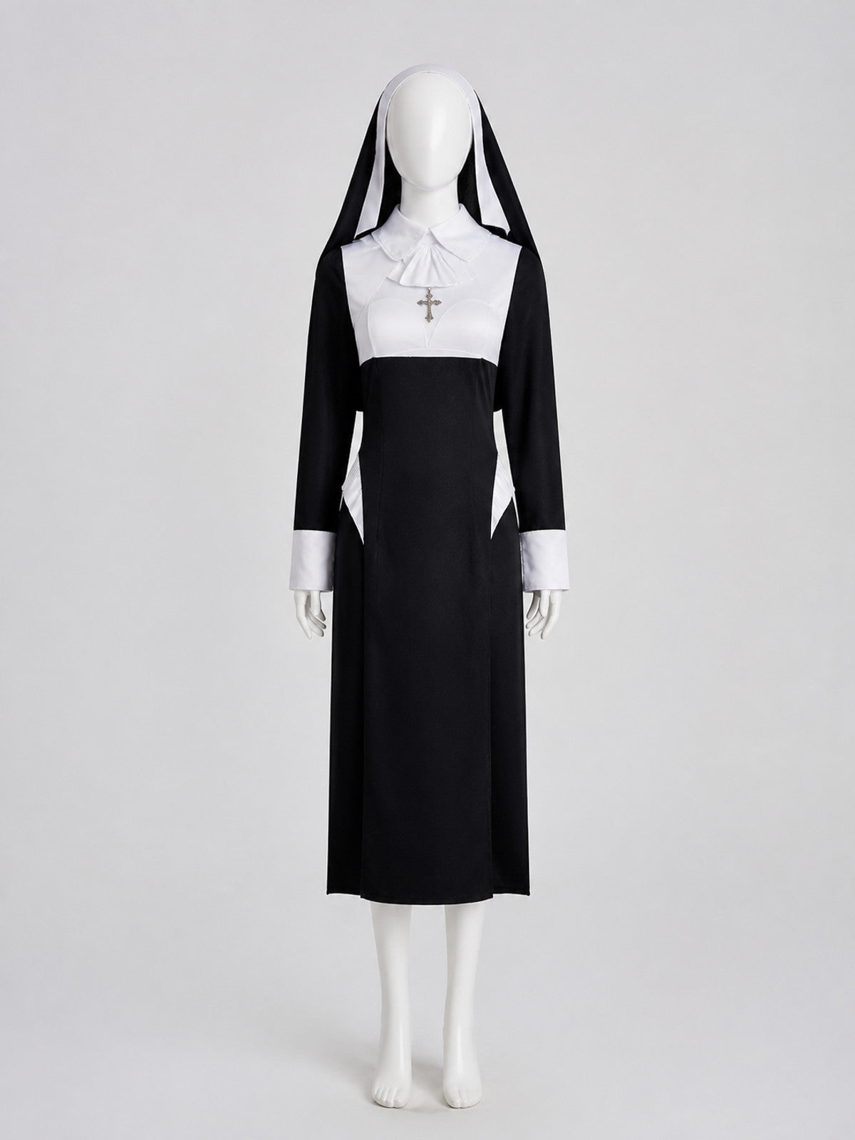 Long Black-and-White Cassock with a High Collar
