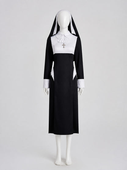 Long Black-and-White Cassock with a High Collar
